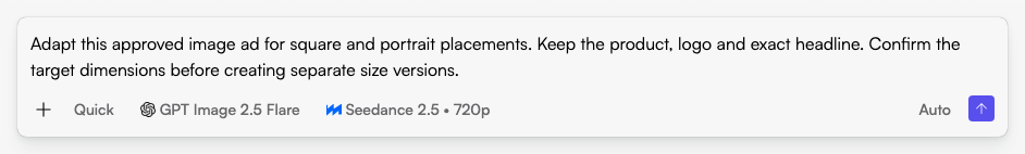 Name the source image and target formats in Chat. This sample request has not been submitted. Actual Fogza UI rendered with sample data; not a customer result.