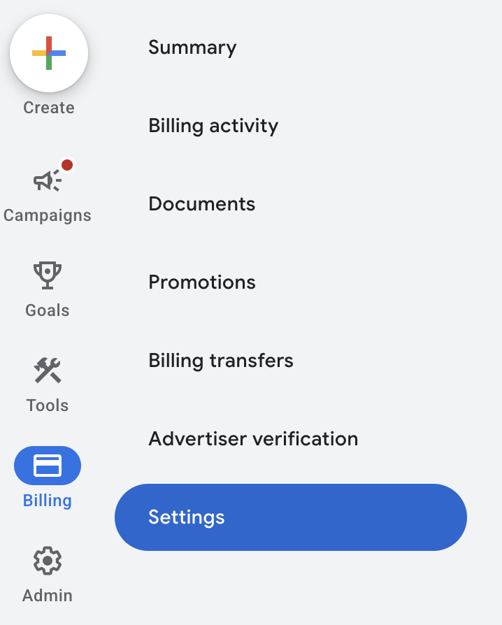 Google Ads - Billing Settings